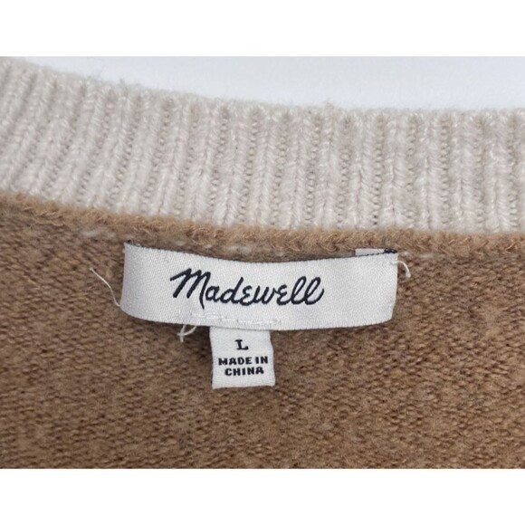 Madewell Cream Color-Block Button Cardigan Large Sweater V-neck Relaxed Fit - Picture 8 of 11